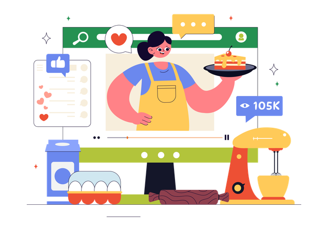 Girl recording Cooking Vlog  Illustration