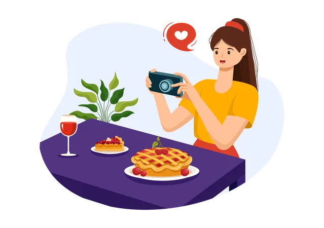 Girl Recording Food Blog Video  Illustration