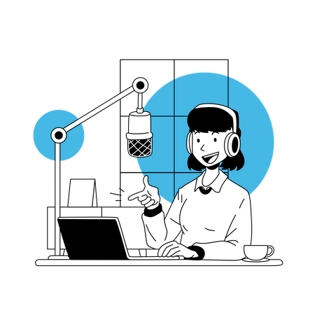 Girl recording podcast Illustration