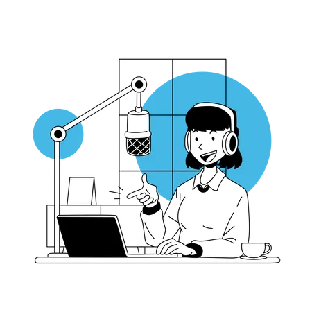 Girl recording podcast Illustration