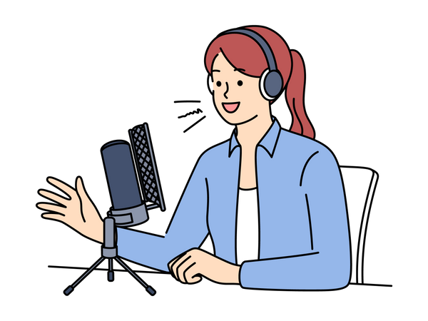 Girl recording podcast  Illustration