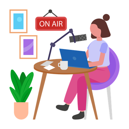 Girl Recording Podcast  Illustration