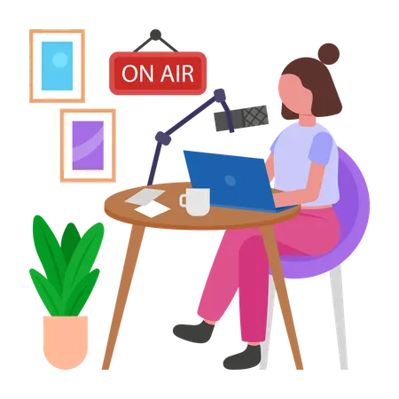 Girl Recording Podcast  Illustration