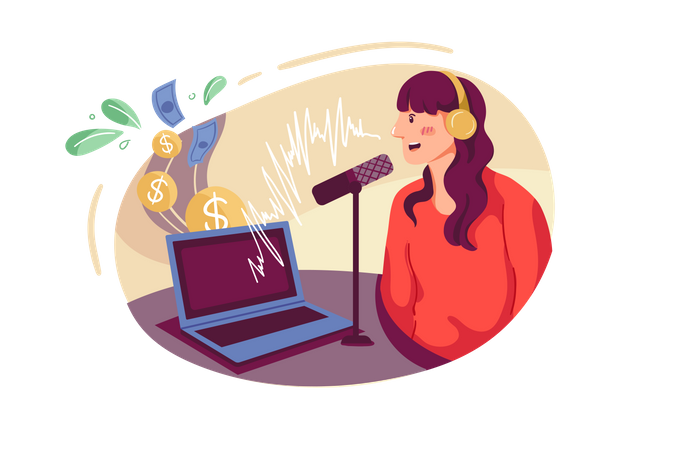 Girl recording podcast  Illustration