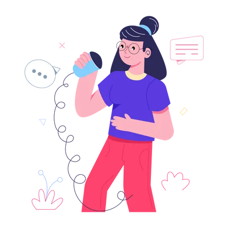 Girl recording podcast  Illustration