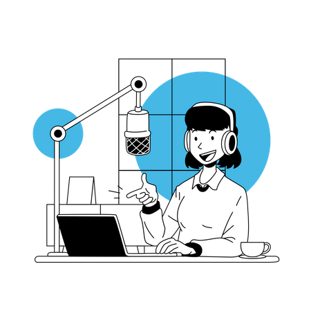 Girl recording podcast  Illustration