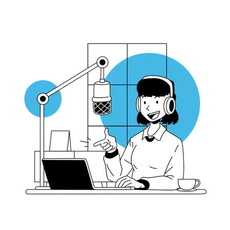 Girl recording podcast  Illustration