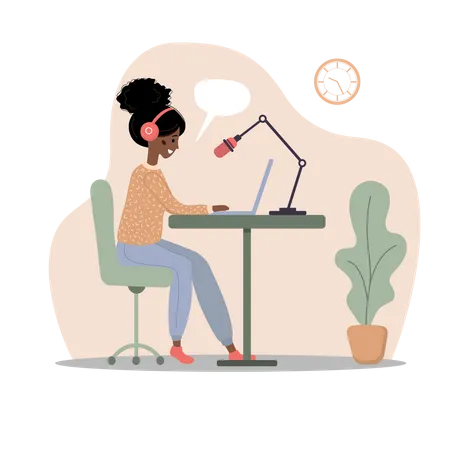 Girl recording podcast  Illustration