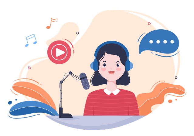 Girl Recording Podcast  Illustration