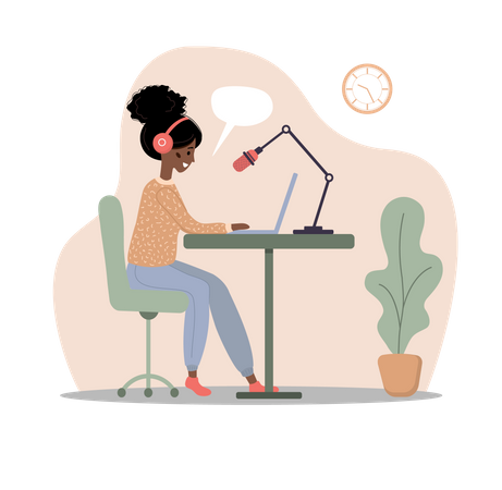 Girl recording podcast  Illustration