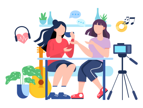 Girl recording podcast  Illustration