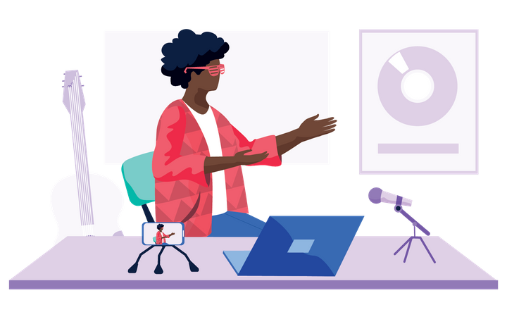 Girl recording podcast  イラスト