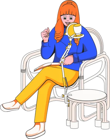 Girl recording podcast in free time  Illustration