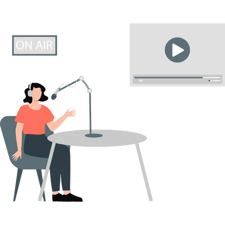 Girl recording video podcast  Illustration