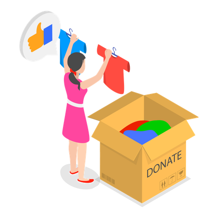 Girl recycling clothes while doing clothes donation  Illustration
