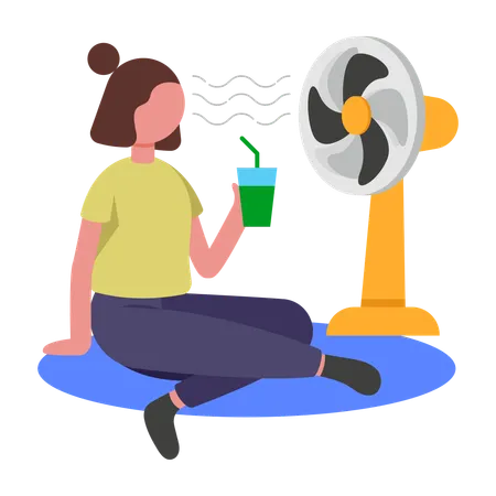 GIrl Refreshing from Summer heat  Illustration