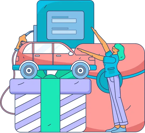 Girl refueling gas station  Illustration