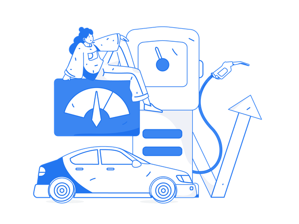 Girl refuelling car at Fuel station  Illustration