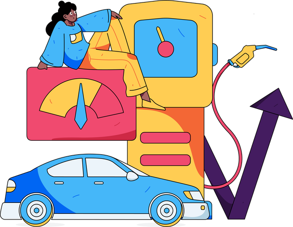 Girl refuelling car at Fuel station  Illustration