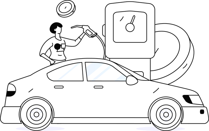 Girl refuelling vehicle at fuel pump  Illustration