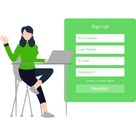 Girl Is Registering An Account Illustration