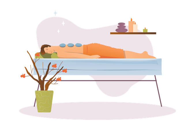 Girl relaxes on massage in spa salon  Illustration