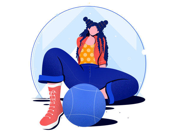 Girl relaxing after playing Illustration