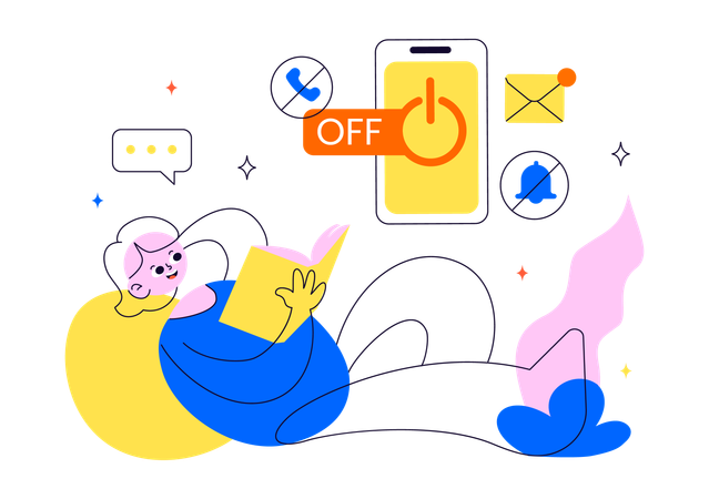 Girl relaxing and doing digital detox  Illustration