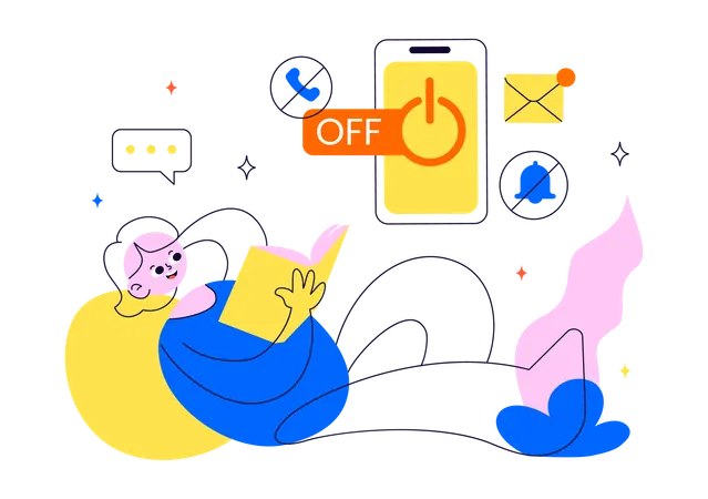 Girl relaxing and doing digital detox  Illustration