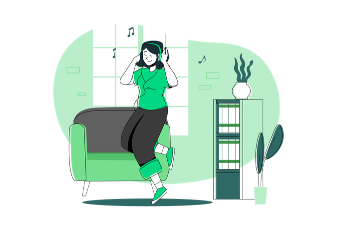 Girl Relaxing And Listening To Music Illustration