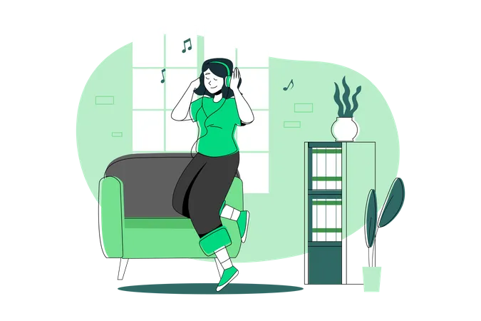 Girl Relaxing And Listening To Music Illustration