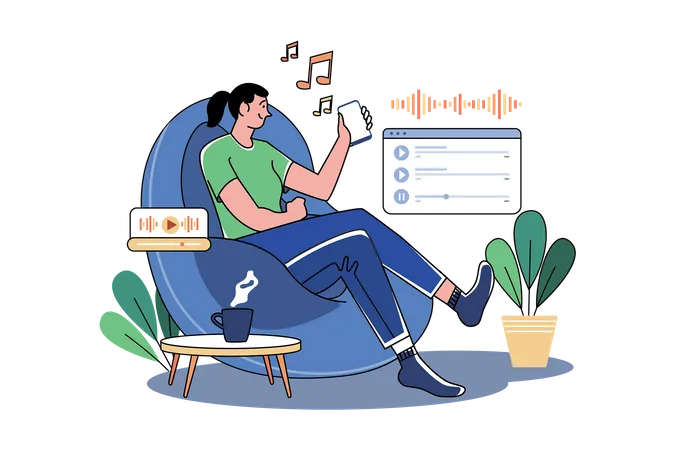 Girl relaxing and listening to Music Illustration