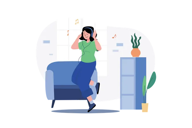 Girl Relaxing And Listening To Music  Illustration