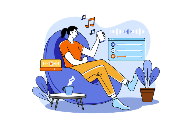 Girl relaxing and listening to Music  Illustration