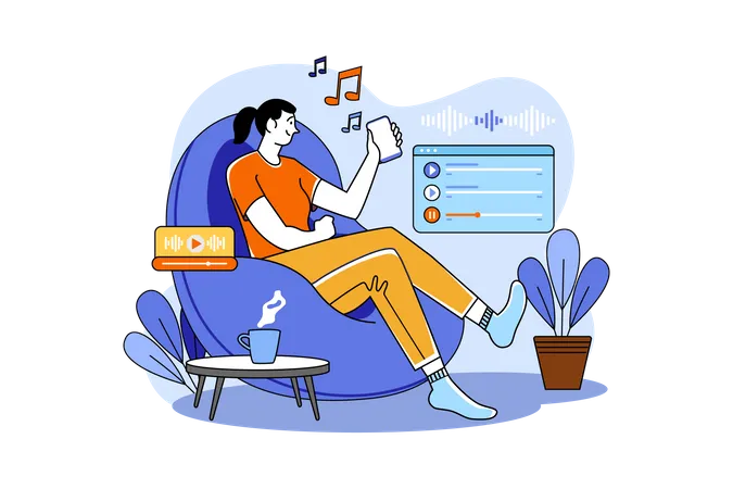 Girl relaxing and listening to Music  Illustration