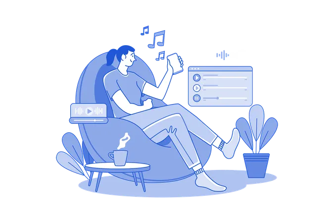 Girl Relaxing And Listening To Music  Illustration