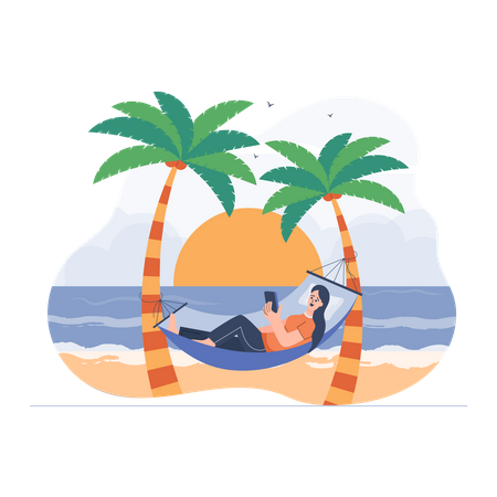Girl relaxing at beach  Illustration
