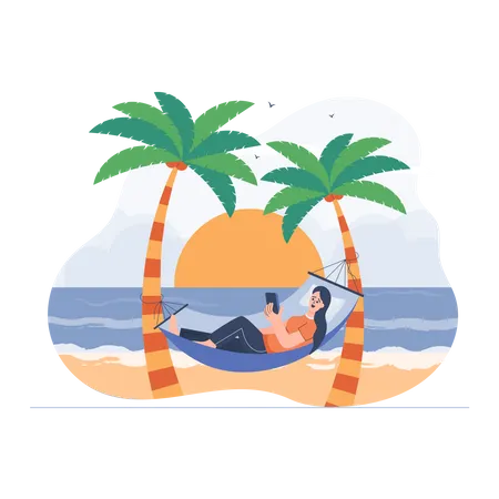 Girl relaxing at beach  Illustration