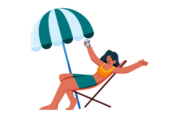 Girl relaxing at beach  Illustration