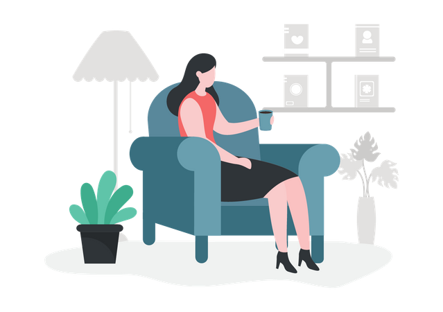 Girl Relaxing at Home Illustration
