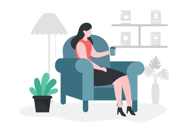 Girl Relaxing at Home  일러스트레이션