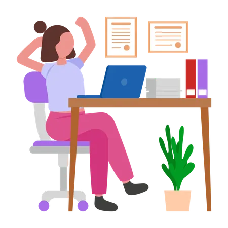 Girl Relaxing at office  Illustration