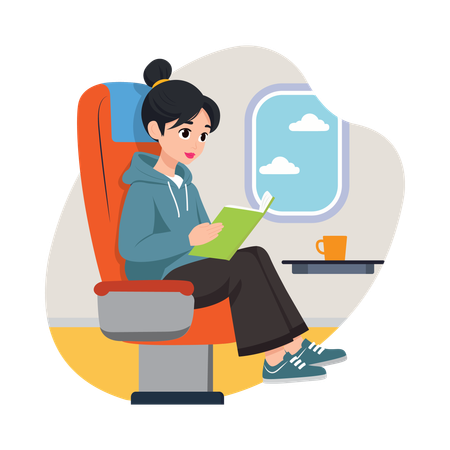 Girl Relaxing at the Airport Lounge  Illustration