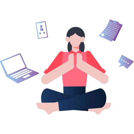 Girl relaxing by meditation  Illustration