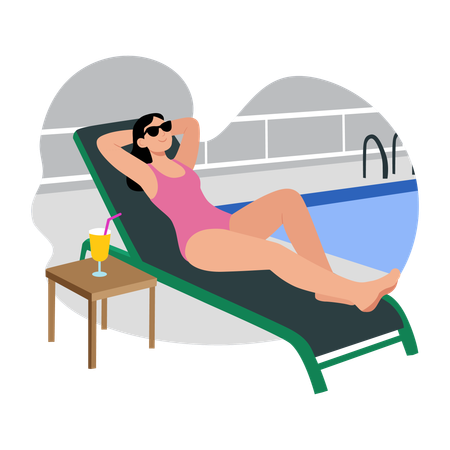 Girl Relaxing by Poolside  Illustration
