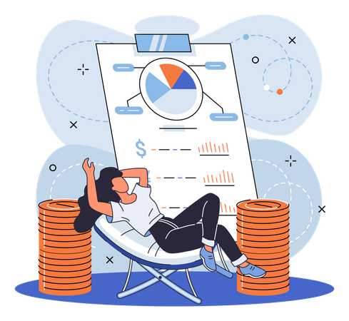 Girl relaxing for Receiving interest from keeping money  Illustration