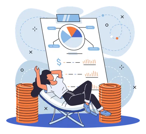 Girl relaxing for Receiving interest from keeping money  Illustration