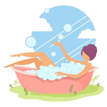 Girl relaxing in bathtub  Illustration