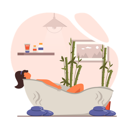 Girl relaxing in bathtub  Illustration