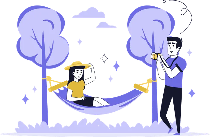 Girl relaxing in hamomck during summer camp  Illustration